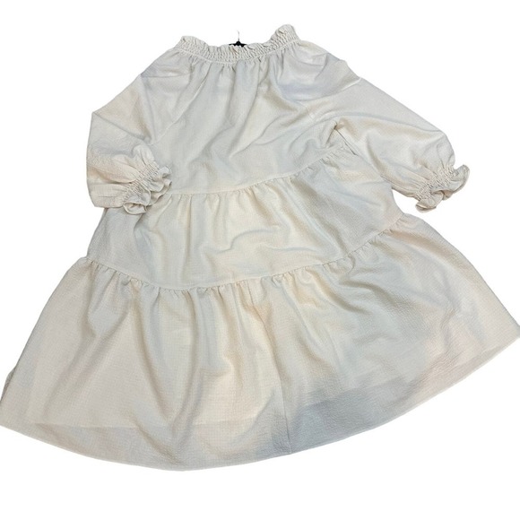 Wishlist texture neck tie mini dress champagne fairy coquette ruffle puff sleeve - Picture 6 of 9